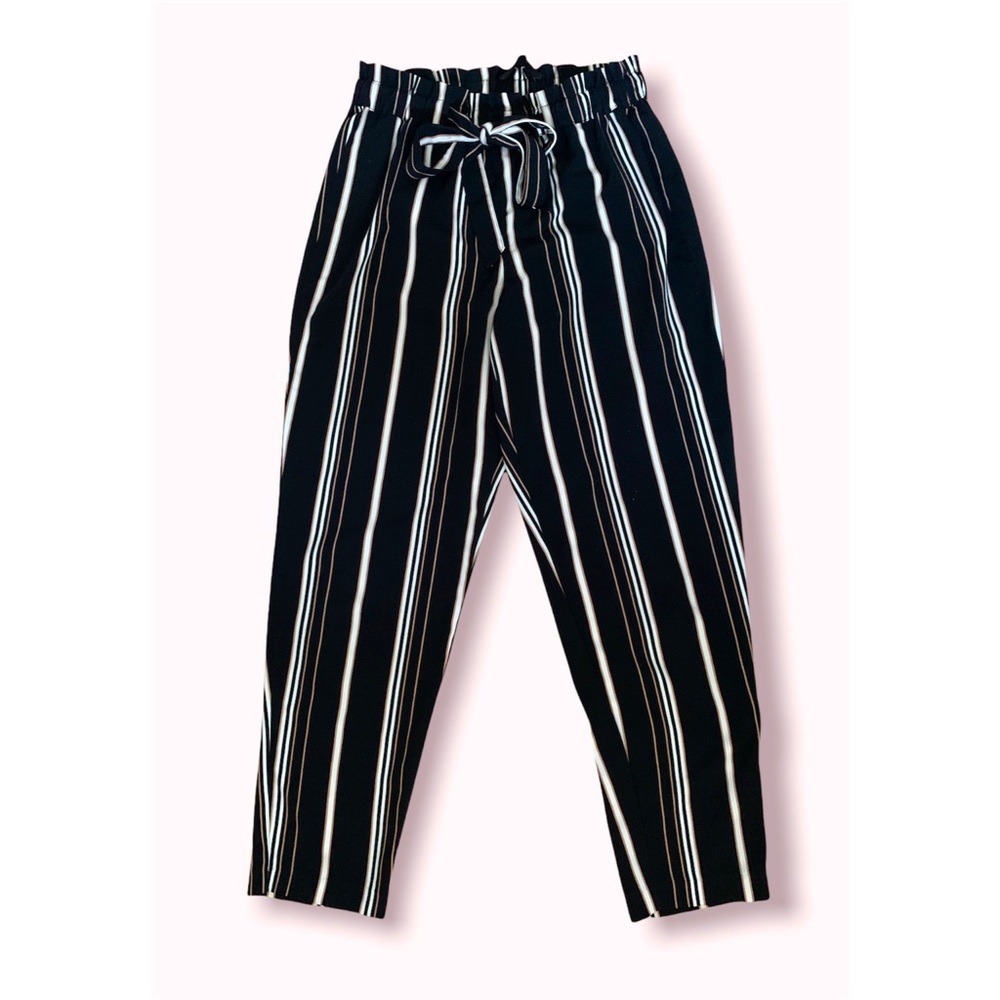 Dynamite paper bag trouser pants variable stripped cinched gathered waist belted